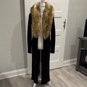 Show Me Your MuMu Black Cardigan Sweater with Faux Fur Collar